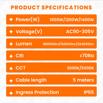 1000W Pekerjaan Konstruksi LED Led 360 derajat Led IP65 Lumen Tinggi